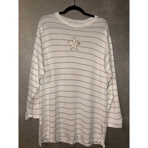 St. John Sport Preppy Holiday Cream & Gold Star  Long Sleeve Sweater